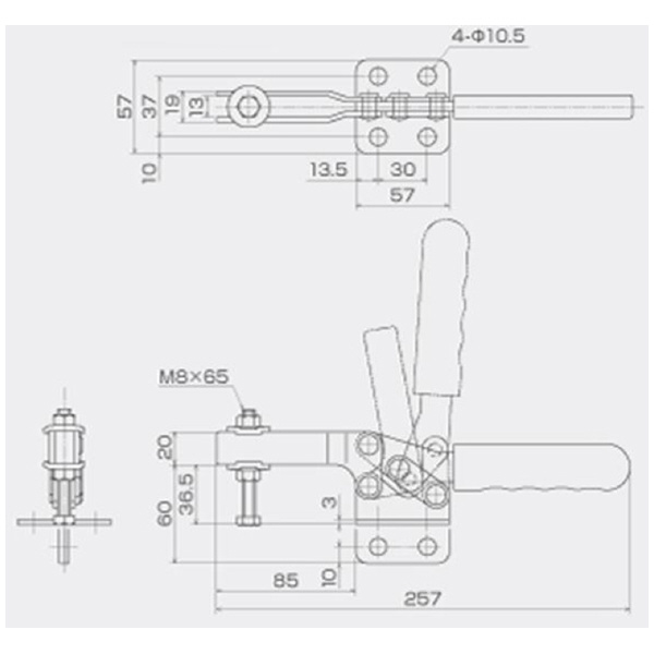 育良精機（株） 下方押え型トグルクランプ(水平ハンドル) ISK 下方押え型トグルクランプ（水平ハンドル） ISK-38Bﾀﾞｲ0-2S