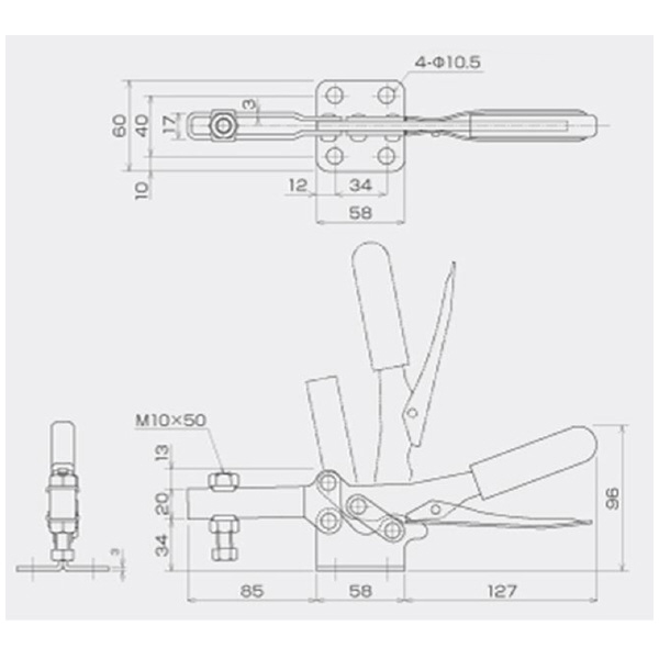 育良精機（株） 下方押え型トグルクランプ(水平ハンドル) ISK 下方押え型トグルクランプ（水平ハンドル） ISK-38Kﾀﾞｲ0