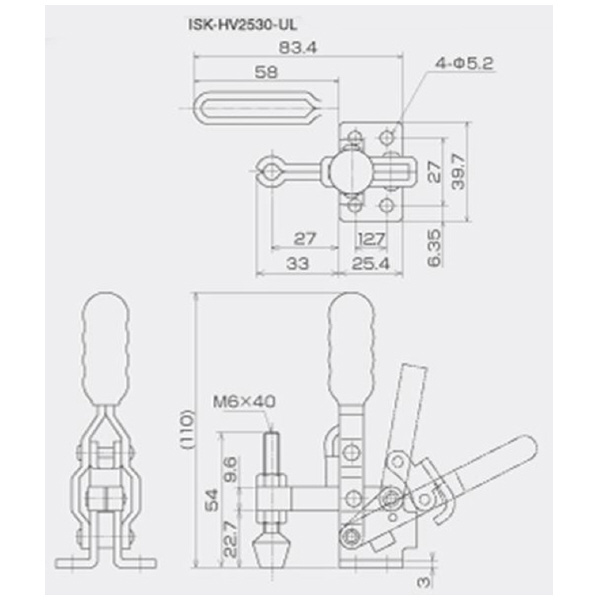 育良精機（株） 下方押え型トグルクランプ(垂直ハンドル) ISK-HV 下方押え型トグルクランプ（垂直ハンドル） ISK-HV2530-UL