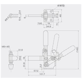 育良精機（株） 下方押え型トグルクランプ(垂直ハンドル) ISK-HV 下方押え型トグルクランプ（垂直ハンドル） ISK-HV3500