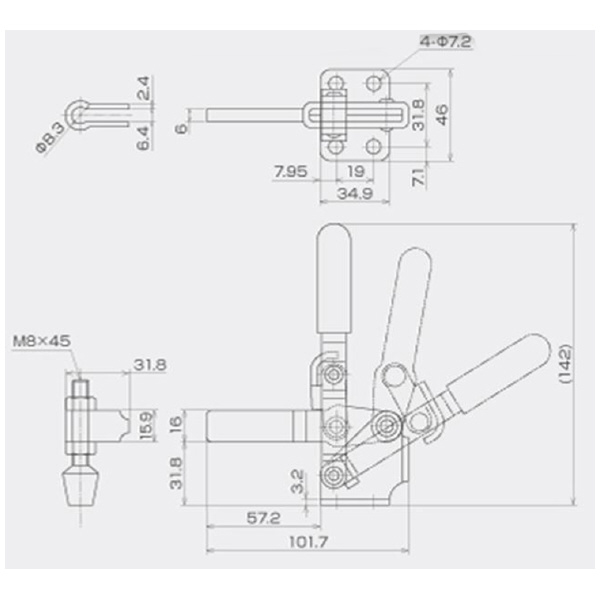 育良精機（株） 下方押え型トグルクランプ(垂直ハンドル) ISK-HV 下方押え型トグルクランプ（垂直ハンドル） ISK-HV3500