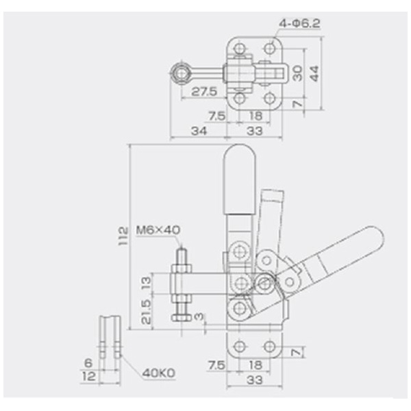 育良精機（株） 下方押え型トグルクランプ(垂直ハンドル) ISK 下方押え型トグルクランプ（垂直ハンドル） ISK-40A0