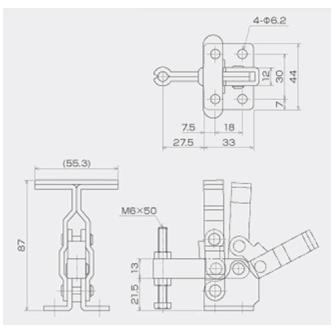 育良精機（株） 下方押え型トグルクランプ(垂直ハンドル) ISK 下方押え型トグルクランプ（垂直ハンドル） ISK-40P0