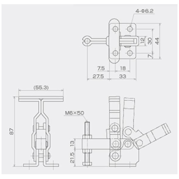 育良精機（株） 下方押え型トグルクランプ(垂直ハンドル) ISK 下方押え型トグルクランプ（垂直ハンドル） ISK-40P0-2S