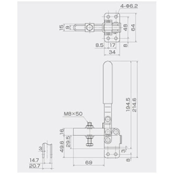 育良精機（株） 下方押え型トグルクランプ(垂直ハンドル) ISK 下方押え型トグルクランプ（垂直ハンドル） ISK-41BSｼｮｳ0