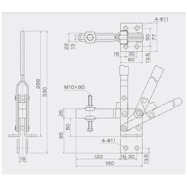 育良精機（株） 下方押え型トグルクランプ(垂直ハンドル) ISK 下方押え型トグルクランプ（垂直ハンドル） ISK-41Bﾁｭｳ0