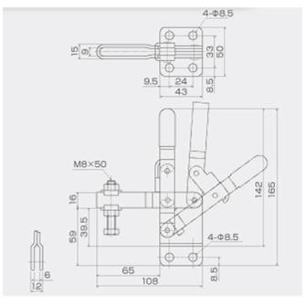 育良精機（株） 下方押え型トグルクランプ(垂直ハンドル) ISK 下方押え型トグルクランプ（垂直ハンドル） ISK-42A0