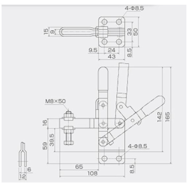 育良精機（株） 下方押え型トグルクランプ(垂直ハンドル) ISK 下方押え型トグルクランプ（垂直ハンドル） ISK-42K0