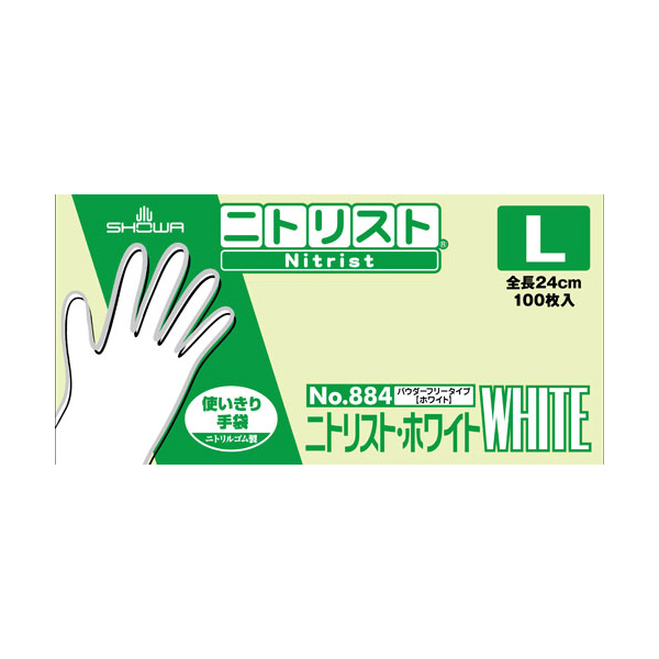 ショーワグローブ（株） ニトリスト・ホワイト 100枚入 NO884 ニトリスト・ホワイト　１００枚入　Ｌ NO884-L