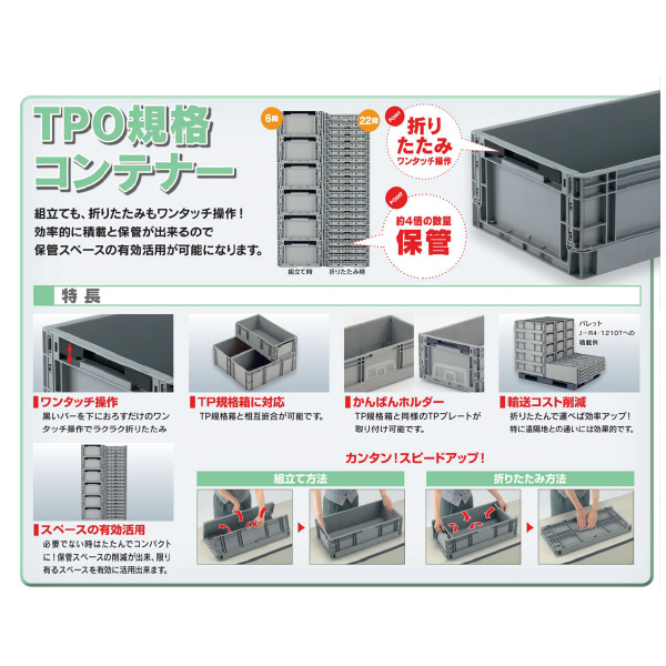 岐阜プラスチック工業（株） TP折りたたみコンテナー TPO ＴＰ折りたたみコンテナー TPO-462.5 GY