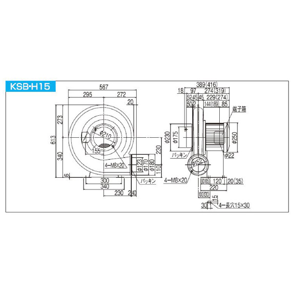 ＳＤＧ（株） 高効率電動送風機(耐熱形) KSB 高効率電動送風機（耐熱形） KSB-H15HT-R341C