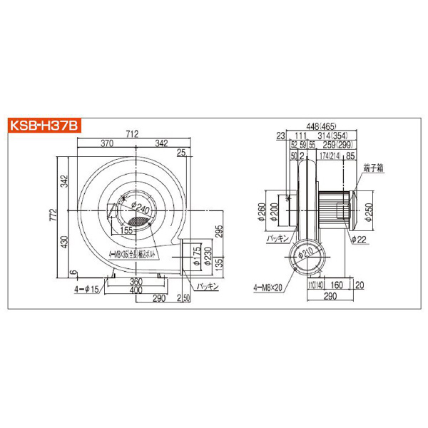 ＳＤＧ（株） 高効率電動送風機(耐熱形) KSB 高効率電動送風機（耐熱形） KSB-H37BHT-R313U