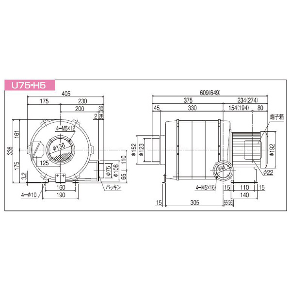 ＳＤＧ（株） 高効率電動送風機(耐熱形) U75 高効率電動送風機（耐熱形） U75-H5HT-R341C