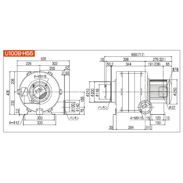 ＳＤＧ（株） 高効率電動送風機(耐熱形) U100B 高効率電動送風機（耐熱形） U100B-H55HT-R341C