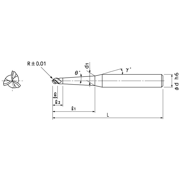 日進工具（株） 無限コーティングプレミアム ロングテーパネック3枚刃ボールエンドミル MRBTNH345 無限Ｐロングテーパネック３枚刃ボールＥＭ MRBTNH345 R0.75X2ﾟX30