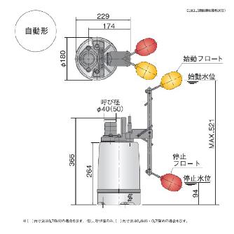 （株）鶴見製作所 ステンレス製水中ハイスピンポンプ SQ型 ステンレス製水中ハイスピンポンプ 40SQA2-2.25S-51