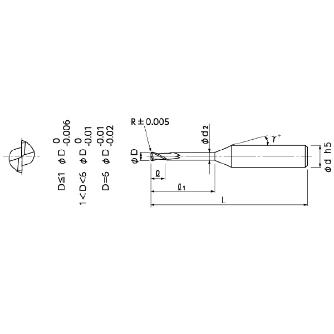 日進工具（株） 銅電極用ロングネックラジアスエンドミル DHR 銅電極用ロングネックラジアスエンドミル DHR237R 0.5XR0.1X2