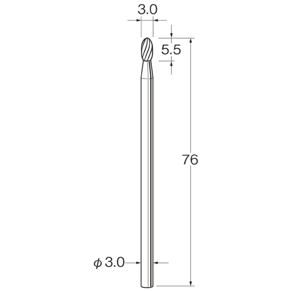 日本精密機械工作（株） ロングシャンク超硬カッター スパイラルカット 軸径φ3 K ロングシャンク超硬カッター　スパイラル K9663