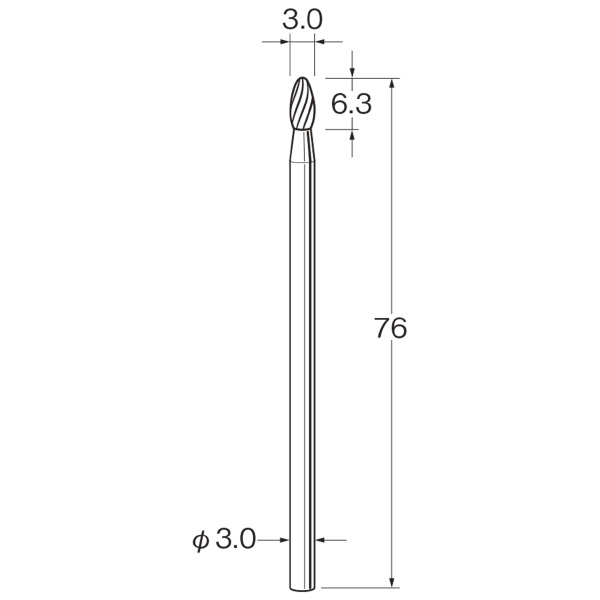 日本精密機械工作（株） ロングシャンク超硬カッター スパイラルカット 軸径φ3 K ロングシャンク超硬カッター　スパイラル K9665