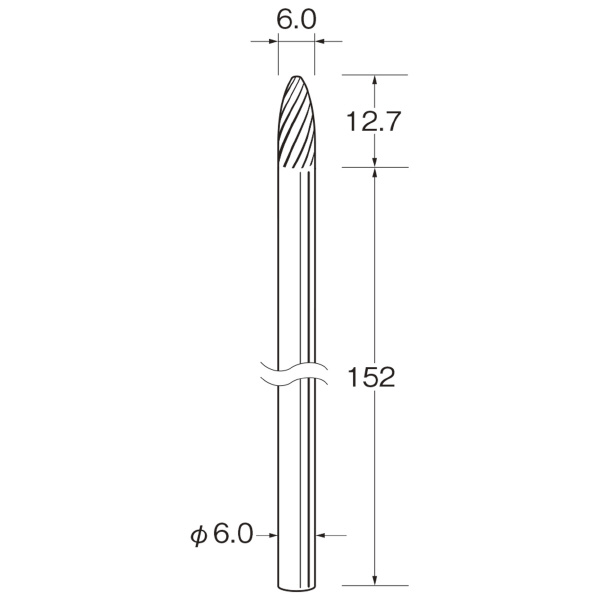 日本精密機械工作（株） ロングシャンク超硬カッター スパイラルカット 軸径φ6 K ロングシャンク超硬カッター　スパイラル K9673