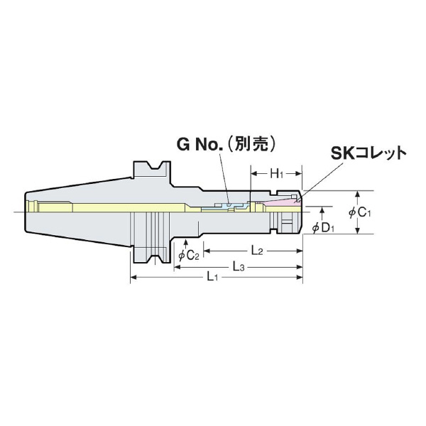 （株）日研工作所 高圧センタースルー型スリムチャック BT-SK 高圧センタースルー型スリムチャック BT50-SK13C-200