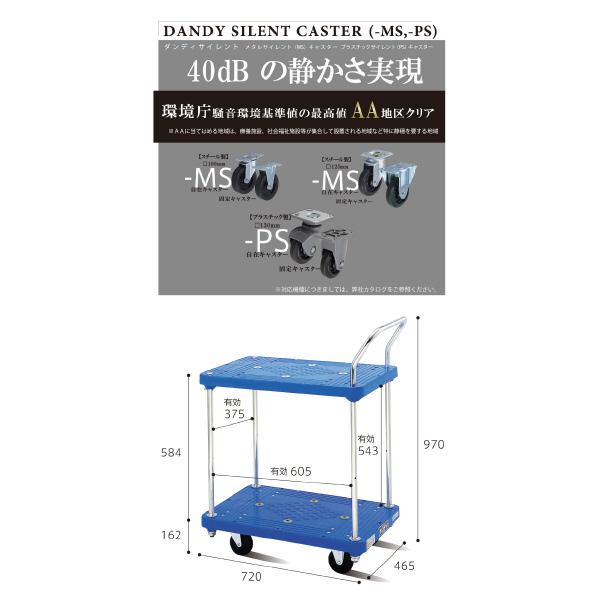 花岡車輌（株） ダンディ台車 Pシリーズ 小 PL-BT2 ダンディプラスチックサイレントライト PL-BT2-GS