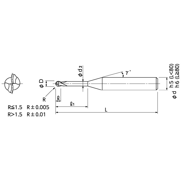 日進工具（株） 無限深リブ用ボールエンドミル MRB 無限深リブ用ボールエンドミル MRB230 R0.15X1.5(D6)