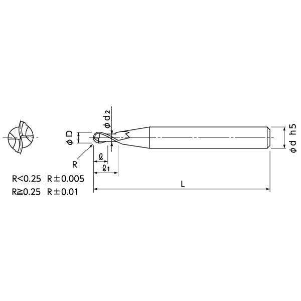 日進工具（株） 無限コーティングプレミアム 高速・高硬度加工用ボールエンドミル MACH225 無限Ｐ　高速・高硬度用ボールエンドミル MACH225 R0.25X1.25(D6)