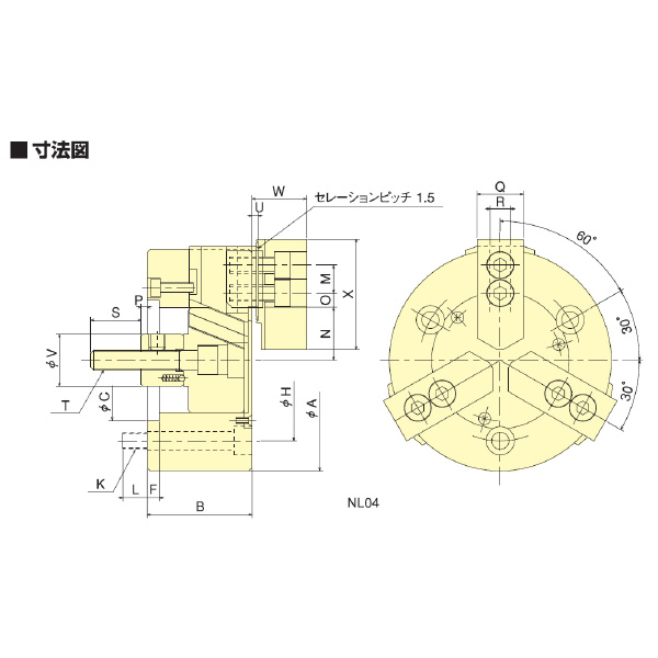 （株）北川鉄工所 中実ロングストロークパワーチャック NL 中実ロングストロークパワーチャック NL04