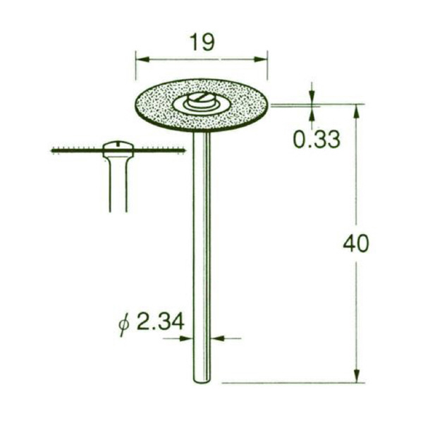 日本精密機械工作（株） 電着ダイヤモンドディスク 片面電着 軸径φ2.34 D 電着ダイヤモンドディスク　片面電着 D9113