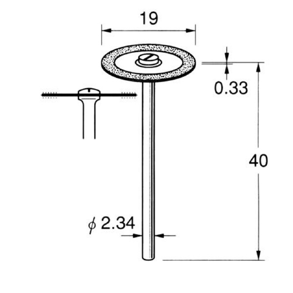 日本精密機械工作（株） 電着ダイヤモンドディスク 両面電着 軸径φ2.34 D 電着ダイヤモンドディスク　両面電着 D9313