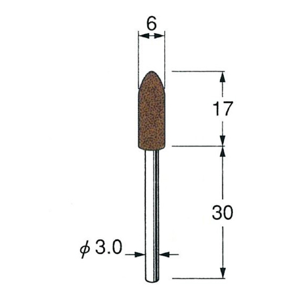 日本精密機械工作（株） 軸付ラビン砥石(一般用) 軸径φ3 R 軸付ラビン砥石　一般用　１０本 R4411