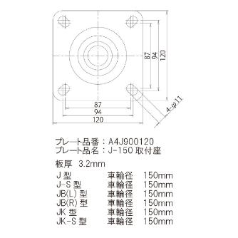 （株）ユーエイ キャスターダブルストッパー付 GUJB キャスターダブルストッパー付 GUJB-150(R)