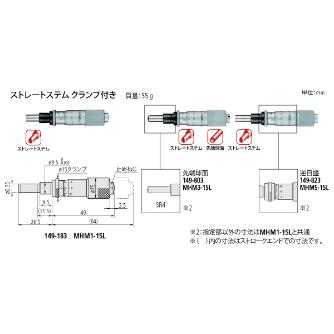 （株）ミツトヨ マイクロメータヘッド MHM マイクロメータヘッド MHM3-15L 149-803