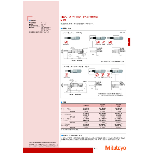 （株）ミツトヨ マイクロメータヘッド MHM マイクロメータヘッド MHM5-15L 149-823