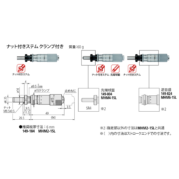 （株）ミツトヨ マイクロメータヘッド MHM マイクロメータヘッド MHM6-15L 149-824