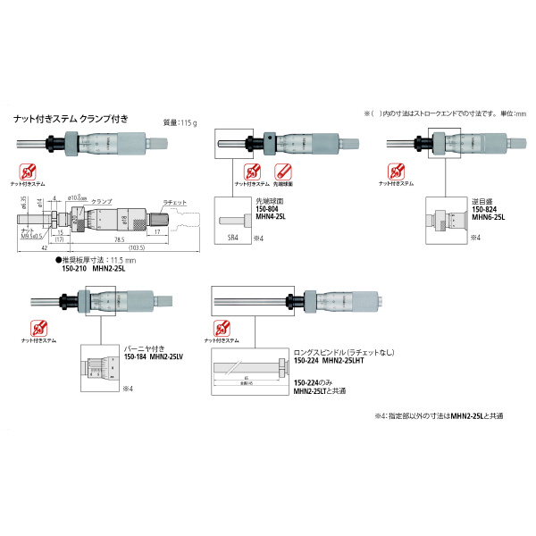 （株）ミツトヨ マイクロメータヘッド MHN マイクロメータヘッド MHN4-25L 150-804