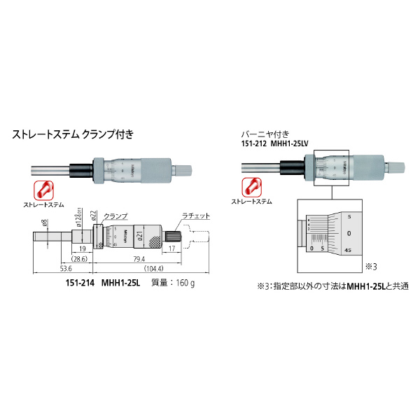 （株）ミツトヨ マイクロメータヘッド MHH マイクロメータヘッド MHH1-25LV 151-212