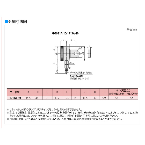 （株）ミツトヨ ダイヤルゲージ 1911AB-10 ダイヤルゲージ 1911AB-10
