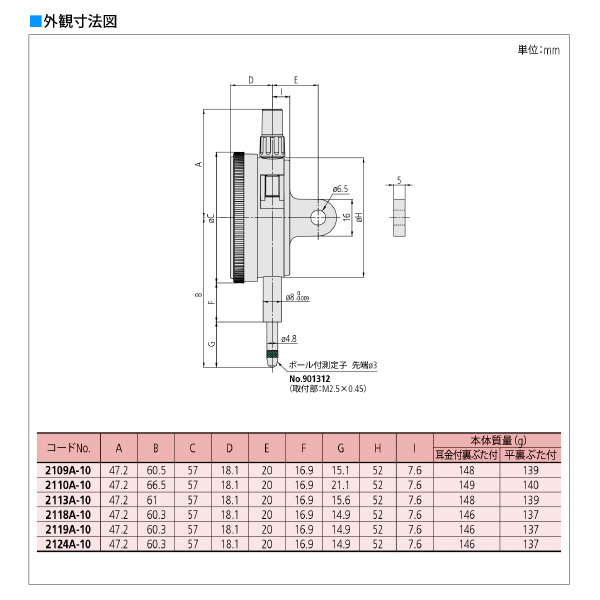 （株）ミツトヨ ダイヤルゲージ 2109A-10 ダイヤルゲージ 2109A-10