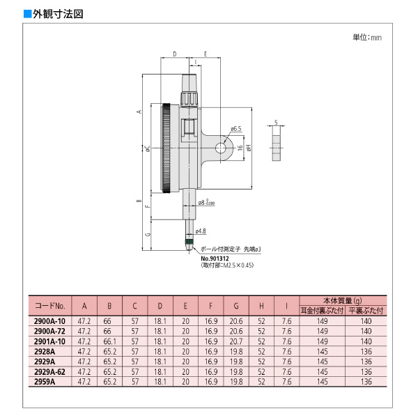 （株）ミツトヨ ダイヤルゲージ 2901A-10 ダイヤルゲージ 2901A-10