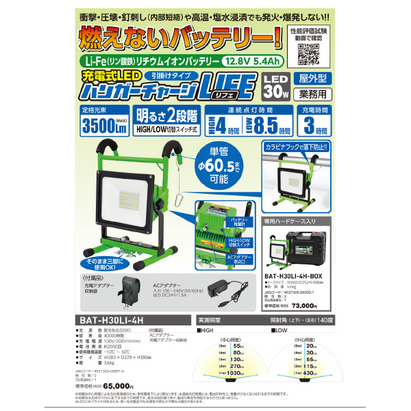 日動工業（株） ハンガーチャージLIFE【リフェ】 BAT-H30LI-4H ハンガーチャージＬＩＦＥ【リフェ】 BAT-H30LI-4H