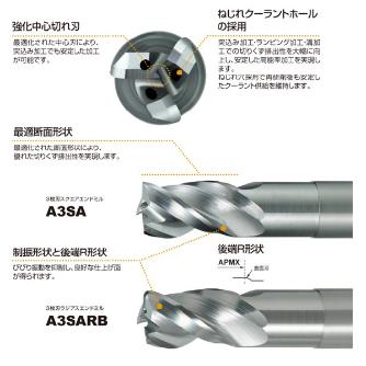 三菱マテリアル（株） 超硬ノンコートエンドミル A3SARB 超硬ノンコートエンドミル A3SARB160R300N48C