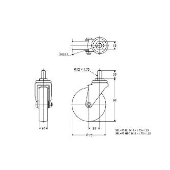（株）ナンシン 一般キャスター SEL 一般キャスター SEL-75 RL M12XP1.75X25