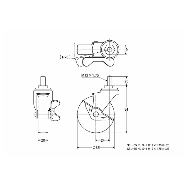 （株）ナンシン 一般キャスター SEL 一般キャスター SEL-65 RL S-1 M12XP1.75X25