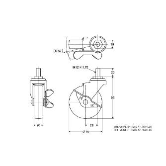 （株）ナンシン 一般キャスター SEL 一般キャスター SEL-75 RL S-1 M12XP1.75X25