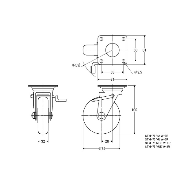 （株）ナンシン 静電気防止キャスター STM 静電気防止キャスター STM-75VUE W-3R