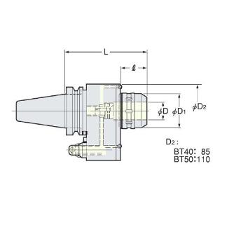 （株）日研工作所 ミーリングチャック型オイルホールホルダ BT-MOC ミーリングチャック型オイルホールホルダ BT40-MOC20-145
