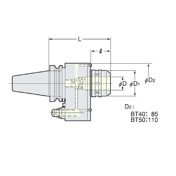 （株）日研工作所 ミーリングチャック型オイルホールホルダ BT-MOC ミーリングチャック型オイルホールホルダ BT50-MOC32-170