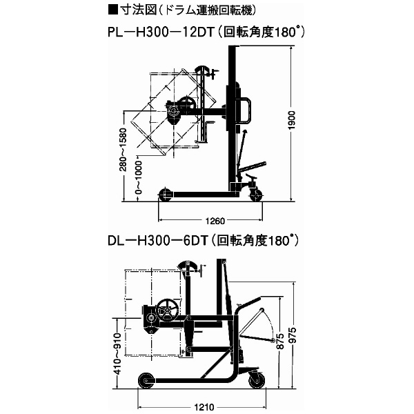 （株）をくだ屋技研 ドラム缶運搬車 PL ドラム運搬回転機 PL-H300-12DT
